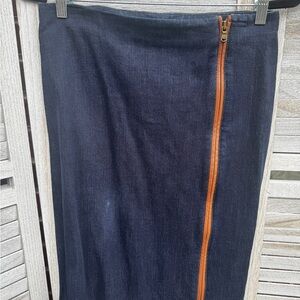 Lauren Ralph Lauren Stretch Denim Pencil Skirt Leather Trim Zip Detail Size 6
